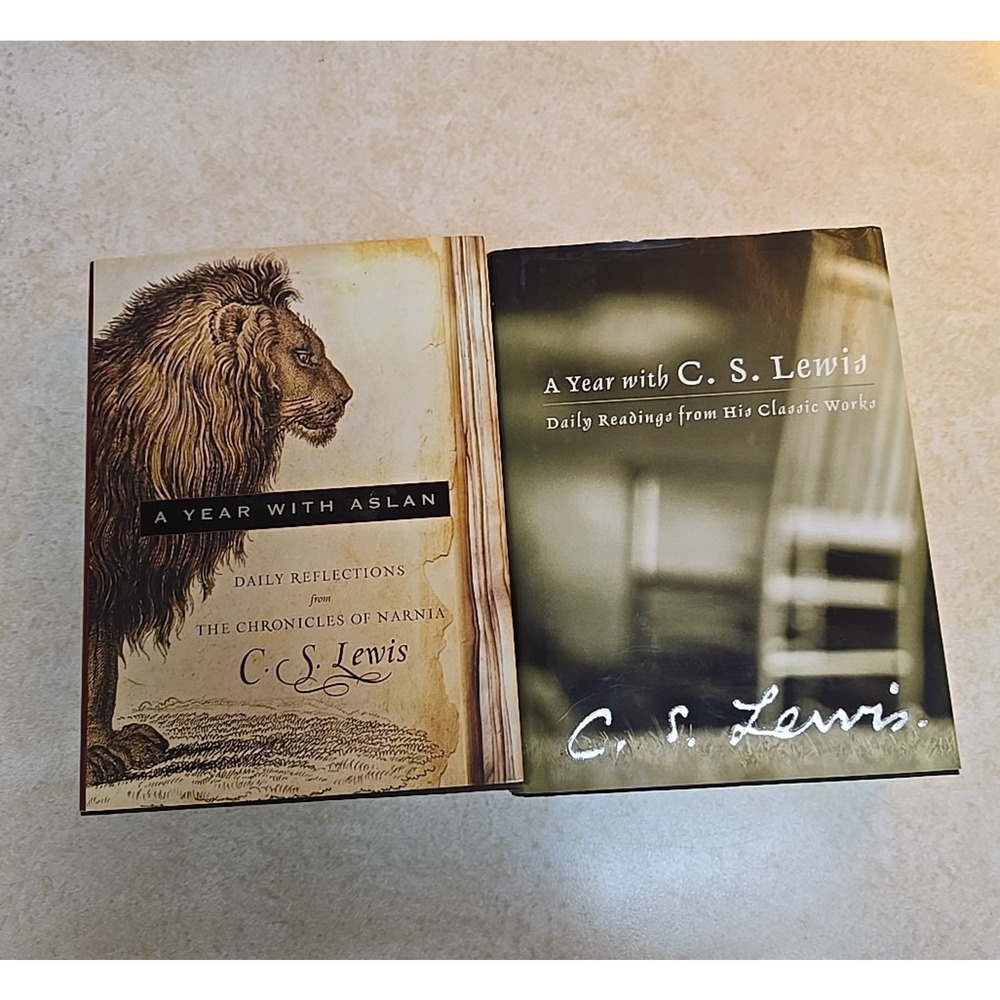 Lot of 2 A Year with Aslan The Chronicles of Narnia C. S. Lewis Hardcover Book